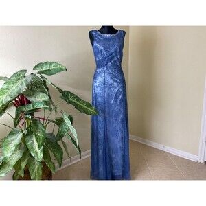 Tahari by Arthur S. Levine Formal Prom Blue draped , lace, beaded, metallic sz 4